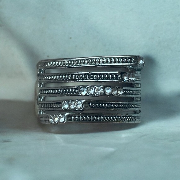 MIM Futuristic Silver Plated Modernist 5 Rows Triangular Fashion Ring Jewelry - Picture 7 of 11